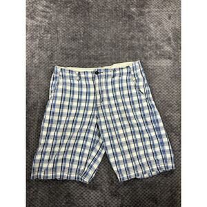 Mens Waist 34 Foot Locker Blue Checkered Shorts Summer Comfort Casual EUC Cotton